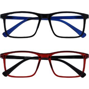 OPULIZE Ink Reading Glasses 2 Pack Large Rectangular Frame Black Dark Red Spring Hinges Scratch Resistant Mens Womens RR4-1Z +1.50