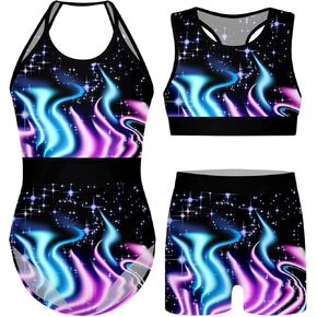 Vogseek 2 Pieces Gymnastics Leotards for Girls Sparkly Ballet Dance Unitards Biketards Tumbling Shorts Activewear for Kids