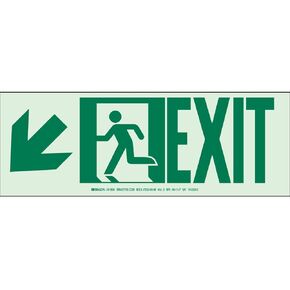 Brady 81798 Glow-In-The-Dark High Intensity Self Sticking Polyester Glow-In-The Dark Safety Guidance Sign - Nyc Approved, 5" X 14", Legend "Exit (W/Running Man - Arrow Left Down)"