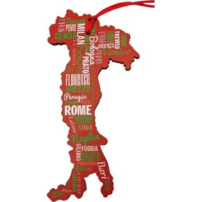 Italy Ornament Wooden Christmas Tree Decoration with Italian Town and City Names, 6 Inches