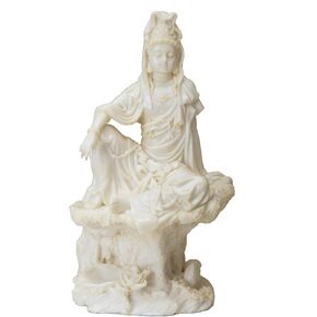 7 Inch Cream Toned Cold Cast Resin "Water & Moon Kuan Yin" Statue