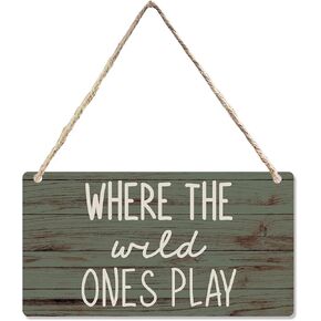 CGBHW Where The Wild Ones Play Kids Room Wooden Sign, Kids Toddler Room Decor, Boys Room Hanging Sign Wall Decor, Kindergarten Playroom Bedroom Living Room Nursery Door Decor 12 x 6 Inch