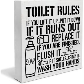 Country Toilet Rules Wood Box Sign Decor Desk Sign Bathroom Wooden Box Block Sign Rustic Home Cottage Toilet Shelf Wall Decoration