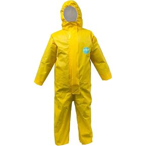 Heavy Duty Poly Coated Coverall, Sealed Seam with Hood and Elastic Cuffs and Ankles, Yellow, Chemical Protection Work Suit