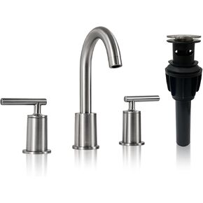 ANDY STAR Bathroom Faucet 3 Hole, Brushed Nickel 8 inch Widespread Bathroom Faucet with Pop Up Drain and 360° Swivel Spout, 2 Handle Vanity Rv Bathroom Sink Faucet with cUPC Supply Lines