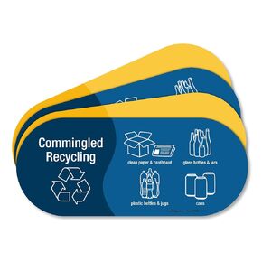 SmartSign (Pack of 4) 3.75 x 9 inch “Trash Only and Commingled Recycling" Sticker Labels with Symbols, 5 mil Laminated Polyester with SuperStick Adhesive, Multicolor, Made in USA