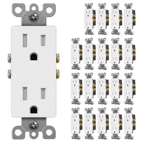 CML 15 Amp Decorator Wall Recetpacle Outlet, 50 Pack Tamper Resistant (TR) Decor Standard Electrical Outlets, 15A/125V, 2 Pole 3 Wire, UL Listed, White