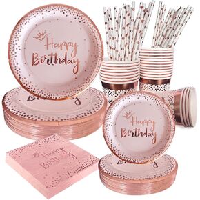 168 Pieces Purple birthday plates,Purple and Silver Birthday Party Decorations Serves 24 Guests
