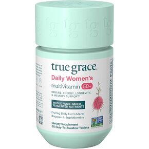 True Grace Daily Women’s Multivitamin 50+ - 120 Easy-to-Swallow Tablets - Immune, Energy, Longevity & Memory Support - Gluten Free, Soy Free, Iron Free, Vegan - 60 Servings
