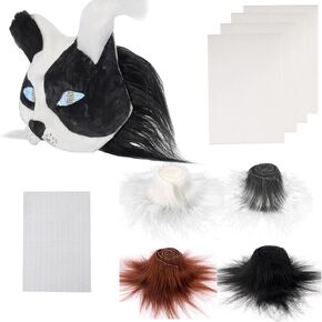 Therian Mask DIY Kit - Faux Fur Fabric (29*2.5in) & Fabric Mesh For Eyes & Self Adhesive Felt Sheet to Paint Cat Fox Mask DIY Gear For Halloween, Masquerade, Cosplay Furry Animal Mask Accessory