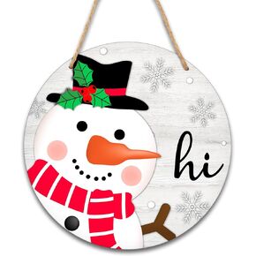 Merry & Bright Christmas Welcome Sign for Front Door Decor, 8" Round Wood Sign Hanging Plaques, Christmas Home Room Wall Art Party Decorations Supplies -A14