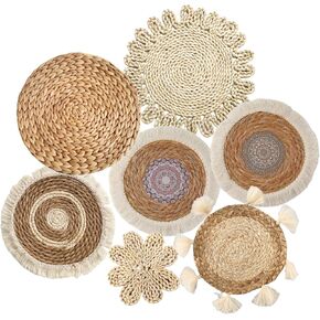 oiikain Boho Wall Basket Decor Set: 7 Pack Handmade Seagrass Woven Rattan Hanging Baskets - Rustic Farmhouse Accent for Bedroom, Living Room, Kitchen & Home Decoration (Bohemian, 7 Pack)