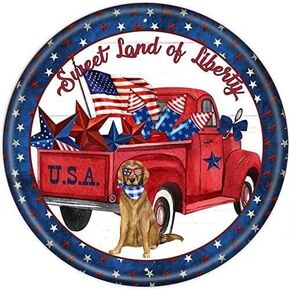 Krouterebs Sweet Land of Liberty Vintage Style Round Metal Tin Sign Home,Living Room,Kitchen,Dining Room,Bedroom,Farmhouse,Wall Decoration 12x12 inches