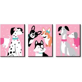 Big Dot of Happiness Pawty Like a Puppy Girl - Pink Dog Nursery Wall Art and Kids Room Decorations - Gift Ideas - 7.5 x 10 inches - Set of 3 Prints