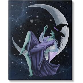 Stupell Industries Witch Relaxing Crescent Moon Canvas Wall Art, Design by Grace Popp