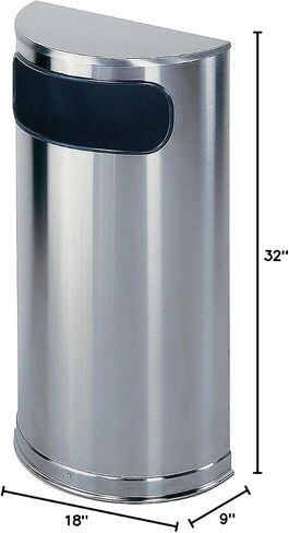 Rubbermaid Commercial Products European & Metallic Series Receptacle Half-Round Trash Can, 9-Gallon, Black/Chrome, Side Opening Indoor/Outdoor Waste Container for Lobby/Office/School/Restaurant in Saudi Arabia
