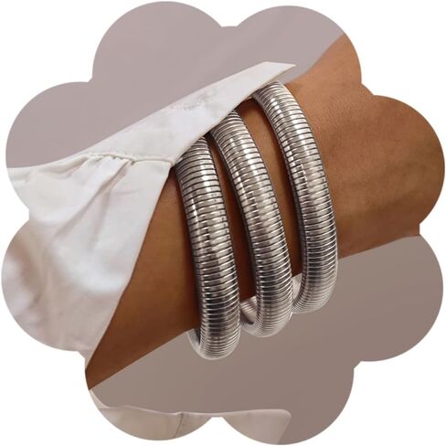 3Pcs Chunky Gold Bangles for Women Stretch Bangles Bracelets 18K Gold Plated Stainless Steel Flexible Snake Chain Wide Wristband Stack Layered Bangle Bracelets 8/10mm in Saudi Arabia