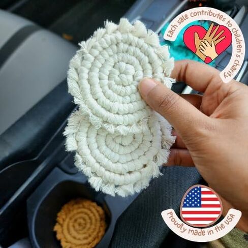 Cotton Car Coasters 2pc Car Cup Coasters Cute car Accessories for Women TIK tok Must Haves 2024 car Coasters for Cup Holders (Cafe Latte) in Saudi Arabia
