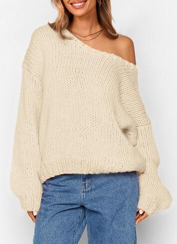 PRETTYGARDEN Women's Fall Trendy Pullover Sweaters Chunky Knit Long Sleeve V Neck Oversized Dressy Casual Cute Tops Blouses in Kuwait