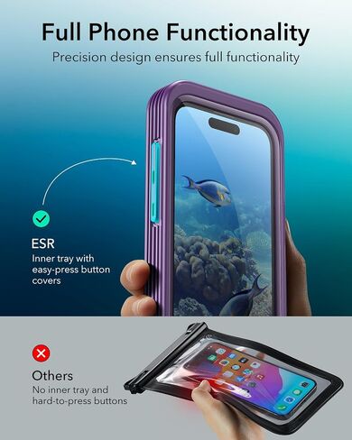 ESR Waterproof Phone Pouch for iPhone 13/14 / 15, Underwater Touch Sensitivity, IPX8 Floating Waterproof Cellphone Case with Lanyard, Dry Bag for Snorkeling, Black, 2 Pack in Saudi Arabia