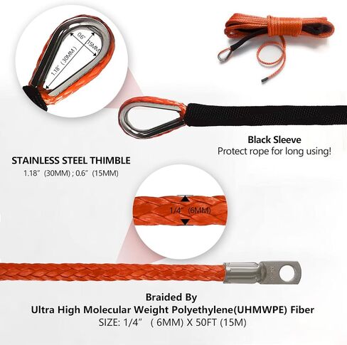 TOUGH 1/4" x 50 ft 10,000LBs Synthetic Winch Line Cable Rope with Black Protecing Sleeve for ATV UTV Winches Truck Boat (Green) in Saudi Arabia