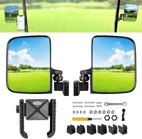 NOKINS مرايا الرؤية الخلفية الجانبية لعربة الجولف وحامل هاتف لعربة الجولف مناسب لسيارة النادي/EZGO TXT RXV/Yamaha وغيرها 0.75 بوصة/1 بوصة/1.25 بوصة مربعة، أنبوب قابل للتعديل 180 درجة مع مجموعة جديدة 2 في 1 in Kuwait