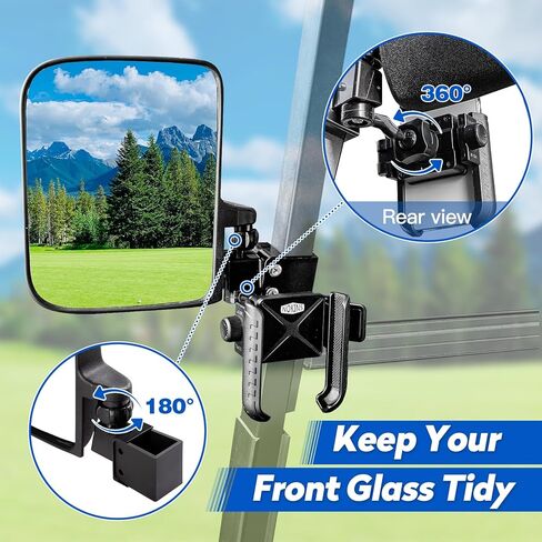 NOKINS مرايا الرؤية الخلفية الجانبية لعربة الجولف وحامل هاتف لعربة الجولف مناسب لسيارة النادي/EZGO TXT RXV/Yamaha وغيرها 0.75 بوصة/1 بوصة/1.25 بوصة مربعة، أنبوب قابل للتعديل 180 درجة مع مجموعة جديدة 2 في 1 in Kuwait