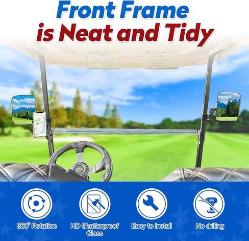 NOKINS مرايا الرؤية الخلفية الجانبية لعربة الجولف وحامل هاتف لعربة الجولف مناسب لسيارة النادي/EZGO TXT RXV/Yamaha وغيرها 0.75 بوصة/1 بوصة/1.25 بوصة مربعة، أنبوب قابل للتعديل 180 درجة مع مجموعة جديدة 2 في 1 in Kuwait