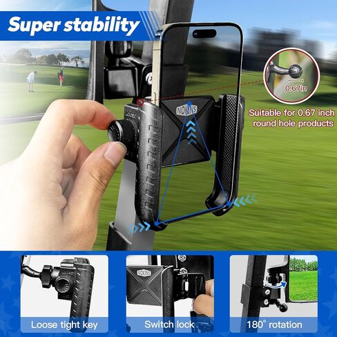 NOKINS مرايا الرؤية الخلفية الجانبية لعربة الجولف وحامل هاتف لعربة الجولف مناسب لسيارة النادي/EZGO TXT RXV/Yamaha وغيرها 0.75 بوصة/1 بوصة/1.25 بوصة مربعة، أنبوب قابل للتعديل 180 درجة مع مجموعة جديدة 2 في 1 in Kuwait