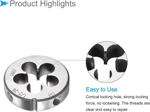 Round Thread Repair Die, 5/16-24 UNF Die 25mm OD, Alloy Tool Steel Right Hand Cylindrical Pipe Threading Tool with 4 Chip Holes - (Applications: for Threading Repairing), 2pieces in Saudi Arabia