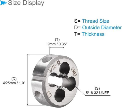 Round Thread Repair Die, 5/16-24 UNF Die 25mm OD, Alloy Tool Steel Right Hand Cylindrical Pipe Threading Tool with 4 Chip Holes - (Applications: for Threading Repairing), 2pieces in Saudi Arabia