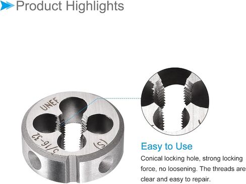 Round Thread Repair Die, 5/16-24 UNF Die 25mm OD, Alloy Tool Steel Right Hand Cylindrical Pipe Threading Tool with 4 Chip Holes - (Applications: for Threading Repairing), 2pieces in Saudi Arabia