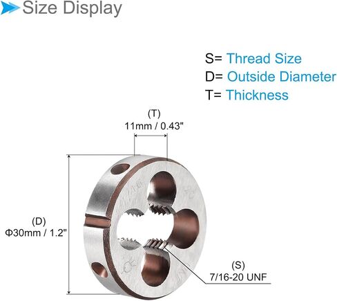 Round Thread Repair Die, 5/16-24 UNF Die 25mm OD, Alloy Tool Steel Right Hand Cylindrical Pipe Threading Tool with 4 Chip Holes - (Applications: for Threading Repairing), 2pieces in Saudi Arabia