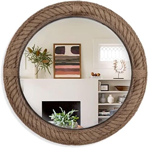 Premium Nautical Round Rope Mirror - Brwon Framed Full Length Wall Mirror for Makeup and Home Decor Modern Decorative for Bathroom, Living Room, Bedroom (18 Inch) in Saudi Arabia