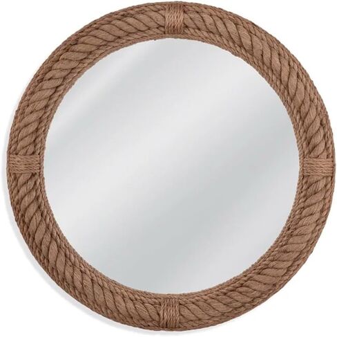 Premium Nautical Round Rope Mirror - Brwon Framed Full Length Wall Mirror for Makeup and Home Decor Modern Decorative for Bathroom, Living Room, Bedroom (18 Inch) in Saudi Arabia