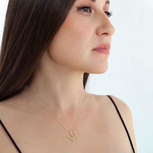 14K Gold 1/10 Carat Round Cut Lab Grown Diamond Solitaire Heart Necklace Pendant With 18" Chain For Her 10K/Silver (SI1-SI2 Clarity, G-H Color, 0.10 Ctw) Premium Collection in Saudi Arabia