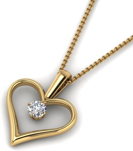 14K Gold 1/10 Carat Round Cut Lab Grown Diamond Solitaire Heart Necklace Pendant With 18" Chain For Her 10K/Silver (SI1-SI2 Clarity, G-H Color, 0.10 Ctw) Premium Collection in Saudi Arabia