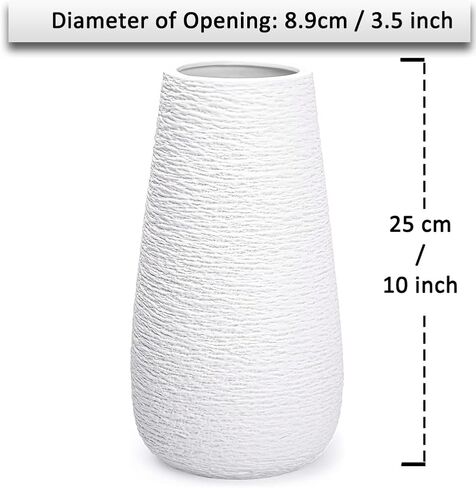 White Ceramic Vase, Flowers Vase in Rustic Texture Design for Home Office Decor, Simple Nordic Style Table Vase for Pampas Grass - 10 Inch Tall, 3-1/2 Inch Opening in Saudi Arabia