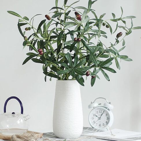 White Ceramic Vase, Flowers Vase in Rustic Texture Design for Home Office Decor, Simple Nordic Style Table Vase for Pampas Grass - 10 Inch Tall, 3-1/2 Inch Opening in Saudi Arabia