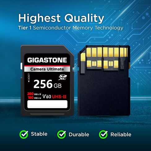 GIGASTONE 512GB SD Card UHS-II V60 U3 SDXC Memory Card High Speed Read up to 280MB/s 4K Ultra HD UHD Video for DSLR Canon Nikon Sony Pentax Kodak Olympus Panasonic Digital Camera, with 1 Mini case in Saudi Arabia