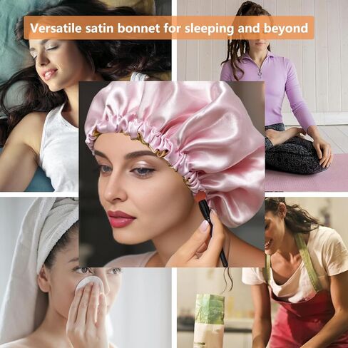 Satin Bonnet for Sleeping Women Adjustable Double Layer Satin Bonnet Silk Hair Bonnet Natural Curly Hair Night Sleep Cap in Saudi Arabia