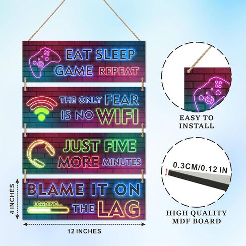 4 Pieces Neon Gaming Wood Sign Wall Decor, Video Game Wall Art Gamer Hanging Plaques For Playroom, Boys, Teenagers, Kids Bedroom Decorations - C03 in Saudi Arabia