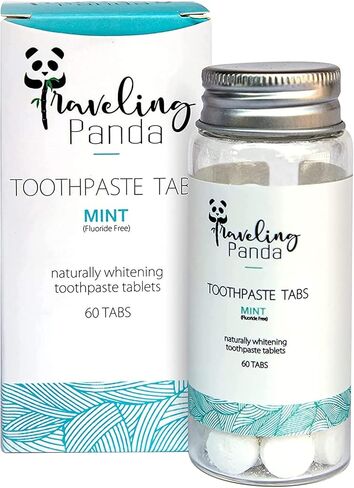 Travel Toothpaste Tablets, Chewable Charcoal Whitening Tabs, No Water Required Perfect Traveling Essentials for On The Go Teeth Brushing, Vegan and No Sugar, Mint 60 Tablets in Saudi Arabia