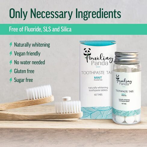Travel Toothpaste Tablets, Chewable Charcoal Whitening Tabs, No Water Required Perfect Traveling Essentials for On The Go Teeth Brushing, Vegan and No Sugar, Mint 60 Tablets in Saudi Arabia
