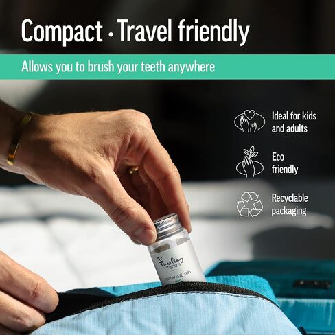 Travel Toothpaste Tablets, Chewable Charcoal Whitening Tabs, No Water Required Perfect Traveling Essentials for On The Go Teeth Brushing, Vegan and No Sugar, Mint 60 Tablets in Saudi Arabia