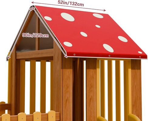 Tchvt Playset Canopy Replacement - 52" x 90" Swing Set Canopy Cover Replacement for Outdoor Kids Playground Roof Accessories (90inch, Red with dots) in Saudi Arabia