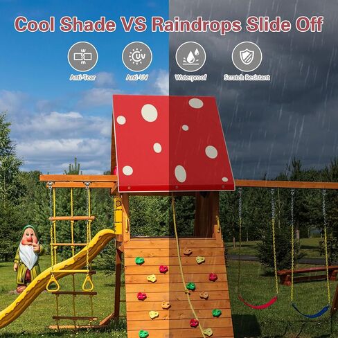 Tchvt Playset Canopy Replacement - 52" x 90" Swing Set Canopy Cover Replacement for Outdoor Kids Playground Roof Accessories (90inch, Red with dots) in Saudi Arabia