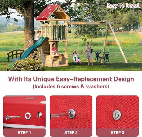 Tchvt Playset Canopy Replacement - 52" x 90" Swing Set Canopy Cover Replacement for Outdoor Kids Playground Roof Accessories (90inch, Red with dots) in Saudi Arabia