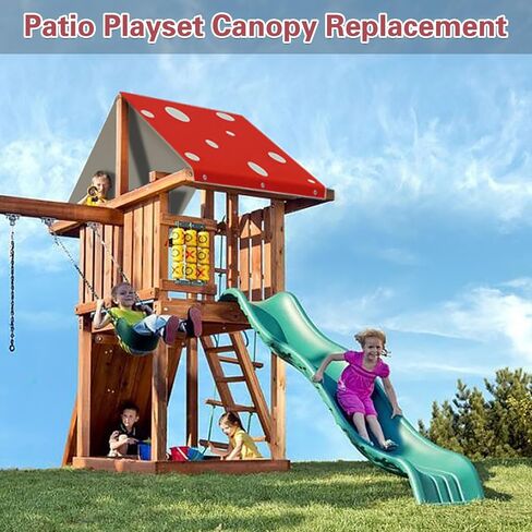 Tchvt Playset Canopy Replacement - 52" x 90" Swing Set Canopy Cover Replacement for Outdoor Kids Playground Roof Accessories (90inch, Red with dots) in Saudi Arabia