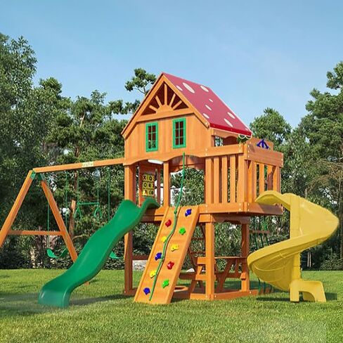 Tchvt Playset Canopy Replacement - 52" x 90" Swing Set Canopy Cover Replacement for Outdoor Kids Playground Roof Accessories (90inch, Red with dots) in Saudi Arabia